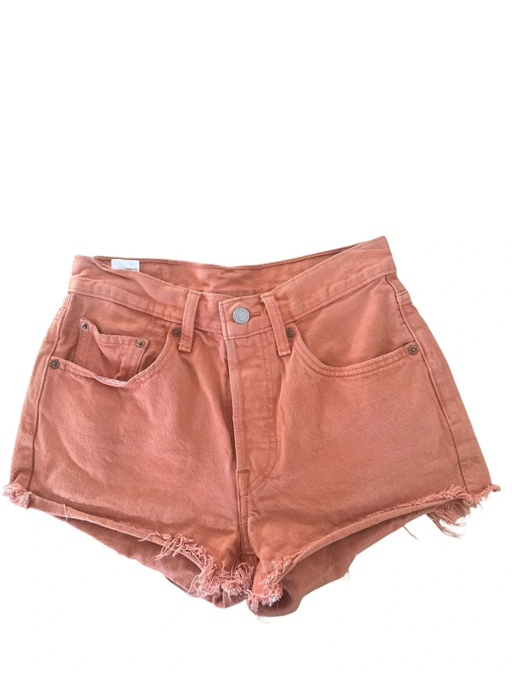 Levi's High-Rise Frayed Hem Shorts - peachy rust orange